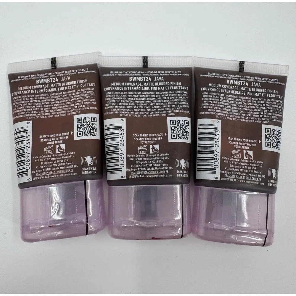 Lot of 3 NYX Bare‎ With Me Blur Blurring Tint Foundation 24 Java 1.01oz Each NEW